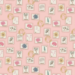 Tissu Art Gallery - motif Timbres fond rose - collection Floral Postage