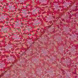 Tissu indien en voile de coton – Motif floral "Lakshmi" rose fuchsia