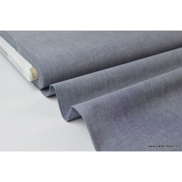 Tissu popeline coton uni tissé teint chambray coloris marine x1m