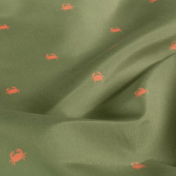 Tissu pour short de bain déperlant motif crabes fond kaki