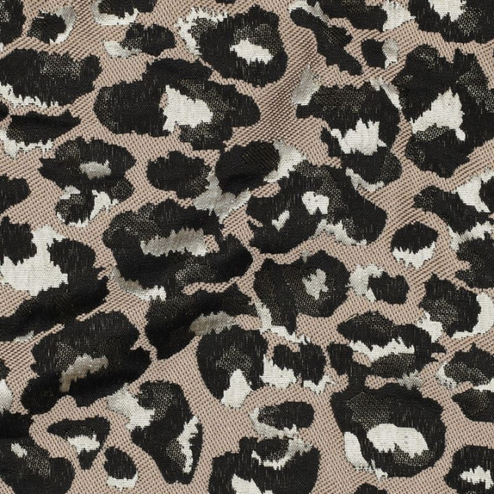 Tissu jacquard Habillement Leopard noir et doré fond beige