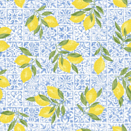 Tissu Coton Algarve – Motif Citrons & Carreaux de Ciment Bleu