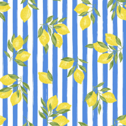 Tissu Cretonne Coton Etna – Citrons Jaunes sur Rayures Bleues