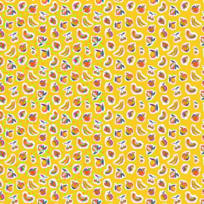 Tissu Cretonne Coton Sirop – Motif Fruits Multicolores sur Fond jaune