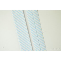 Biais replié 18 mm coton à fines rayures bleu ciel et blanc