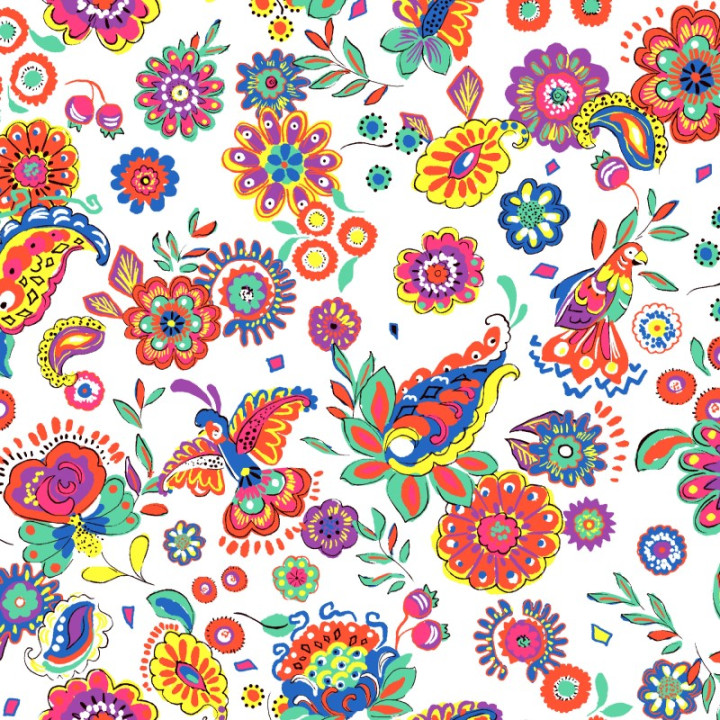 Tissu Cretonne Coton Pareo – Motif fleurs fond blanc