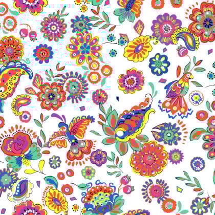 Tissu Cretonne Coton Pareo – Motif fleurs fond blanc