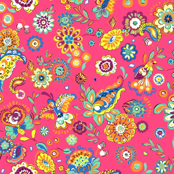 Tissu Cretonne Coton Pareo – motif fleurs fond Rose