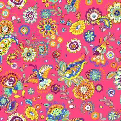 Tissu Cretonne Coton Pareo – motif fleurs fond Rose