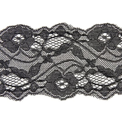 Dentelle florale extensible noire 80mm