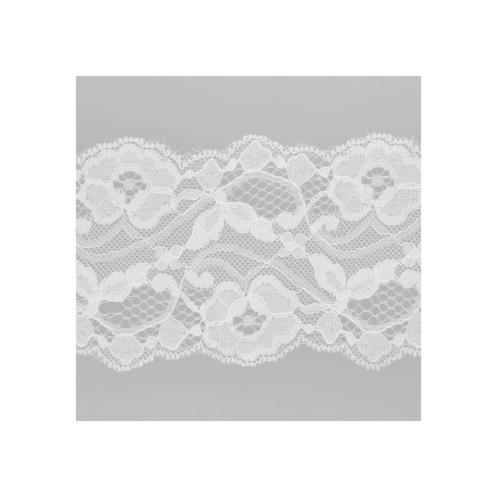 Dentelle florale extensible blanche 80mm