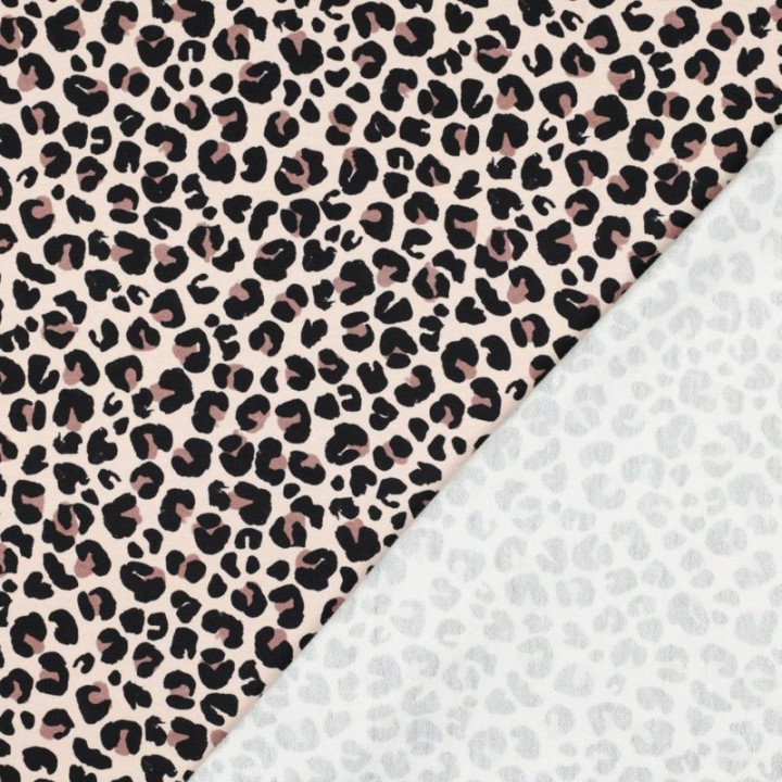 Tissu French Terry motifs Léopard fond beige - Poppy