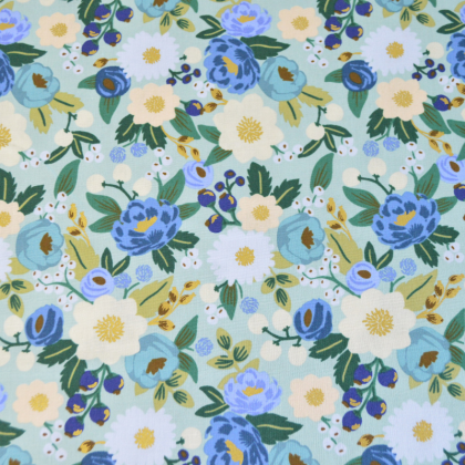 Tissu Rifle Paper motif fleurs - Vintage blossom metallic bleu