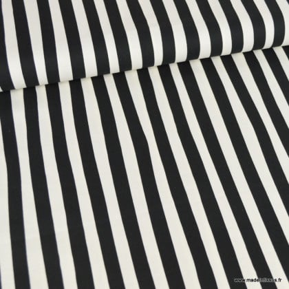 Tissu Demi-Natté Rayé – Noir & Blanc – Coton épais ameublement