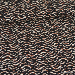 Tissu Jersey de Viscose – Imprimé Zèbre Marron & Écru sur Fond Noir