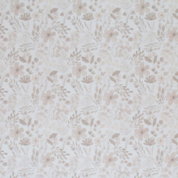 Tissu popeline Ernestine fleurs beige fond blanc