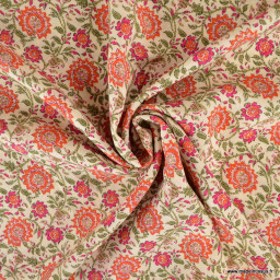 Tissu popeline de viscose écovero motif fleurs fond écru