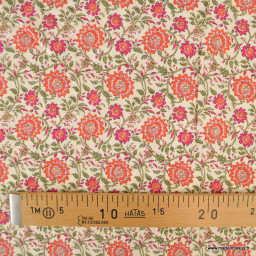 Tissu popeline de viscose écovero motif fleurs fond écru