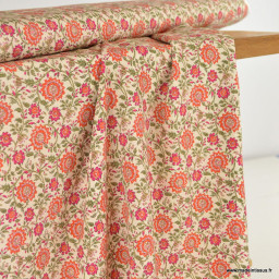 Tissu popeline de viscose écovero motif fleurs fond écru