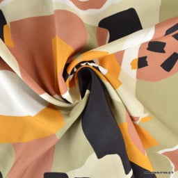 Tissu viscose Ecovero Mona – imprimé graphique moka, ocre et beige