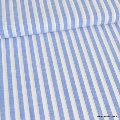 Tissu coton fil teint à rayures larges bleus et blanches