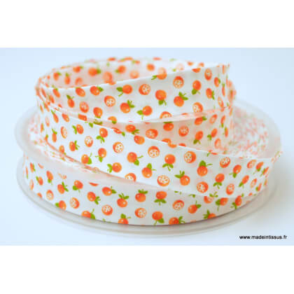 Biais replié 18 mm coton imprimé petites oranges