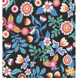 Tissu coton Enduit Kaleria motif fleurs fond noir