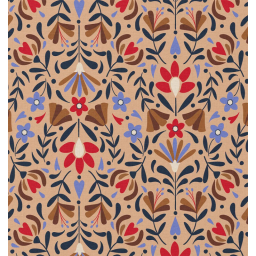Tissu coton Enduit Lafleur motif fleurs fond beige