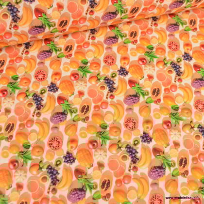 Tissu coton motif fruits 3D exotique oranges