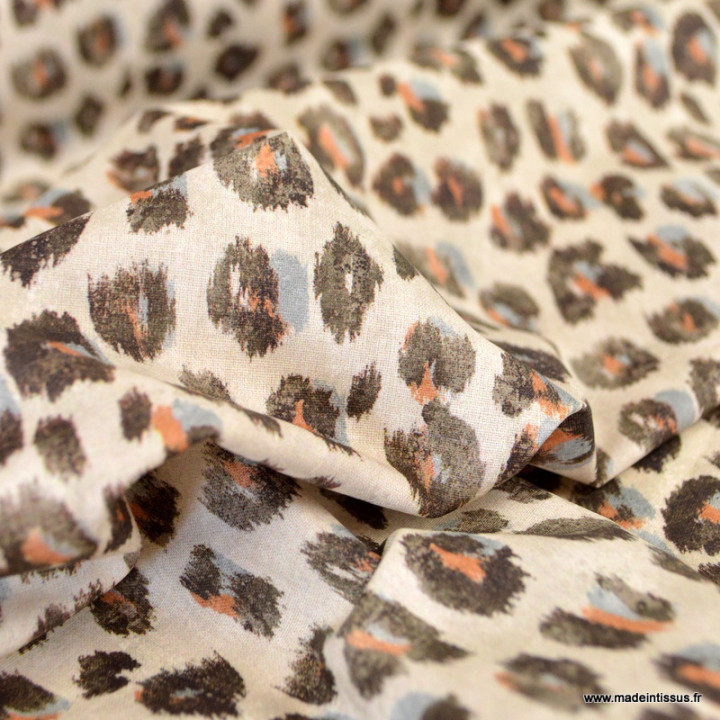 Tissu coton enduit imprimé léopard – Motif tacheté naturel sur fond écru