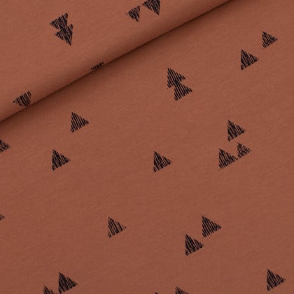 Tissu french terry motifs triangles fond camel - See you at Six