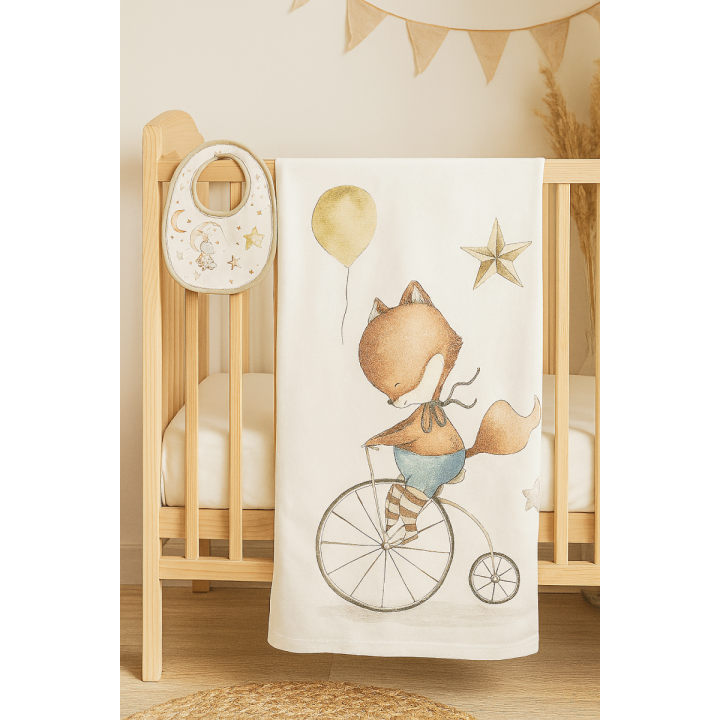 Panneau de tissu popeline de coton à coudre – motifs animaux bébé "Sleepy" – idéal pour bavoirs et couverture.