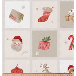 Tissu coton de Noël Finnois – Motifs calendrier de l’Avent fond écru