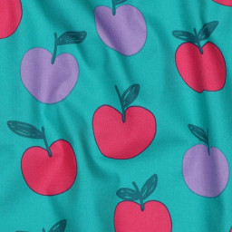 Popeline Poppy motif Pommes fond Turquoise