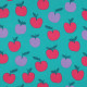Popeline Poppy motif Pommes fond Turquoise