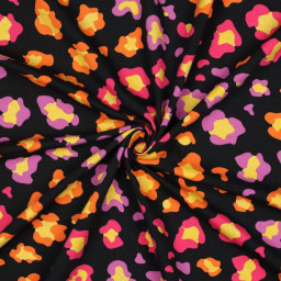 Tissu Jersey motif Léopard Pailleté – Multicolore sur Fond Noir - Poppy