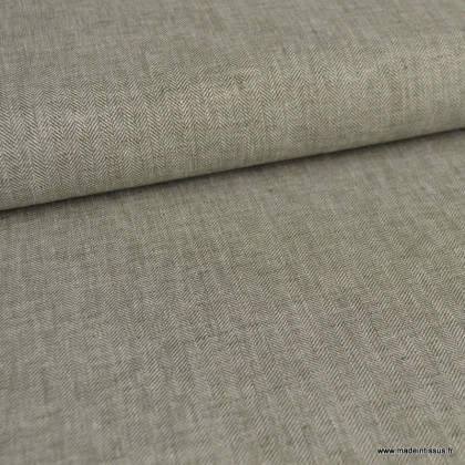 Tissu coton lin kaki à petits motifs chevrons