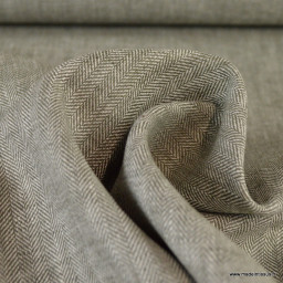 Tissu coton lin kaki à petits motifs chevrons