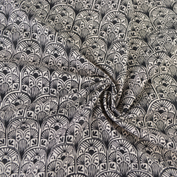 Tissu demi-natté motif art déco noir fond Blanc