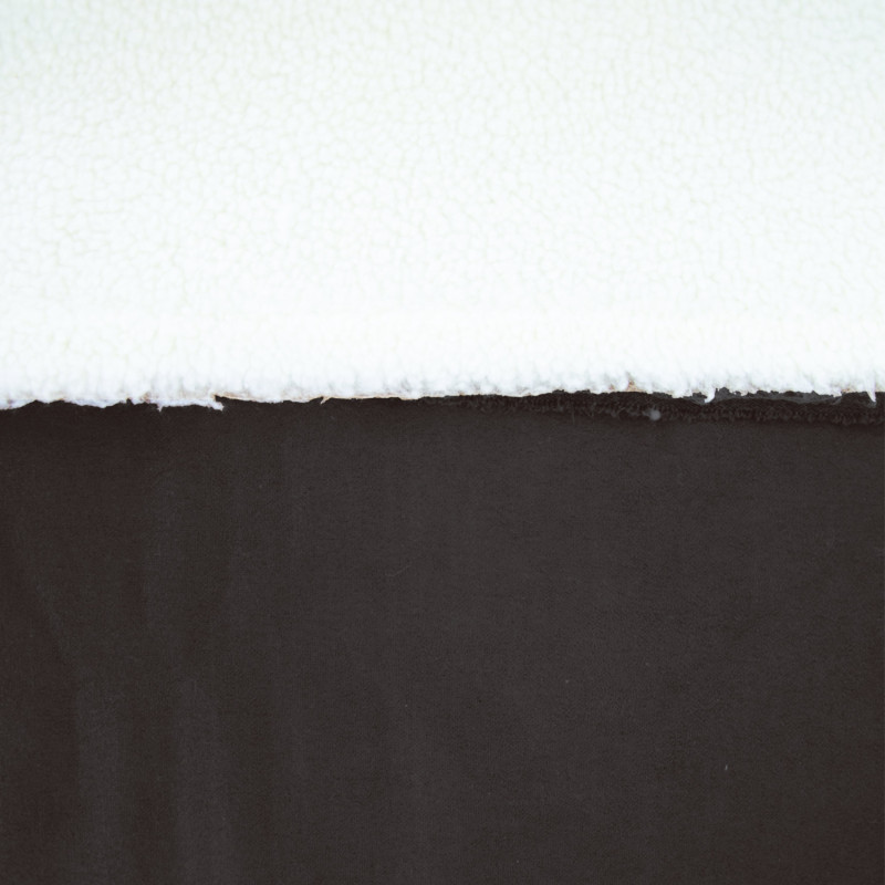 Tissu Suédine Imprimé Grosse Fleur Noire Sur Fond Sable - 280g/m², Largeur 145cm - Vendu Au Mètre