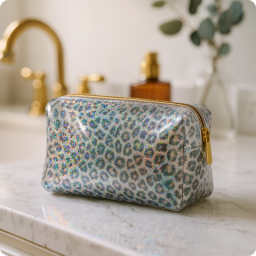 Tissu imperméable type ciré motif léopard à paillettes