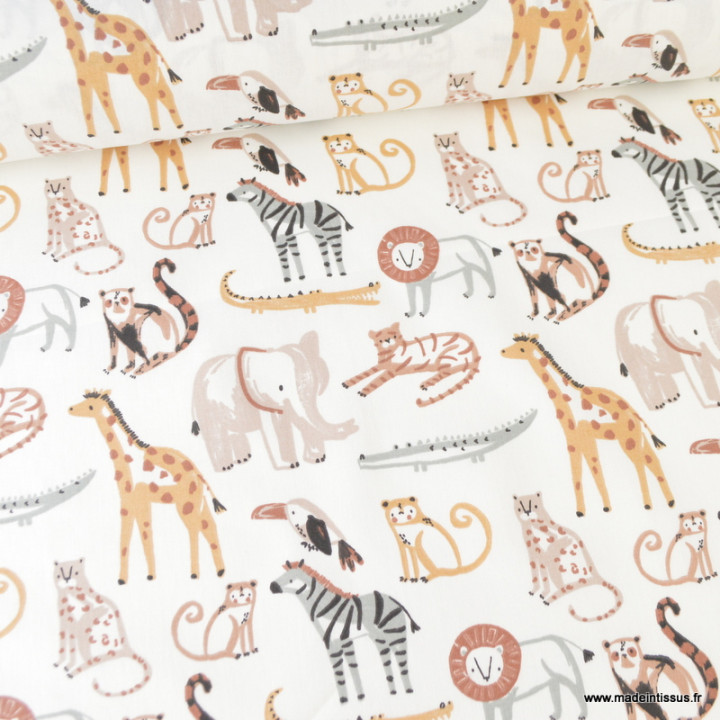 Tissu cretonne coton Kassem motif animaux de la savane -  oeko tex
