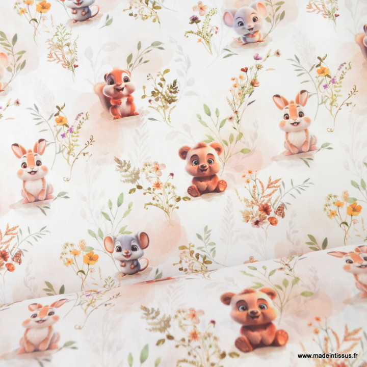 Tissu coton cretonne Zamour motif animaux -  oeko tex