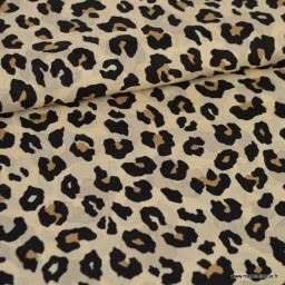 Tissu voile de coton motif léopard - Fond Sable