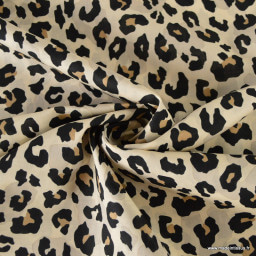 Tissu voile de coton motif léopard - Fond Sable
