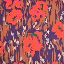 Tissu popeline de Viscose Amaya motif fleurs rouge fond violet