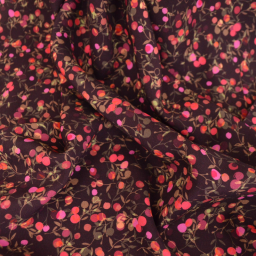 Tissu popeline de viscose Merisier - motif baies rose fond prune