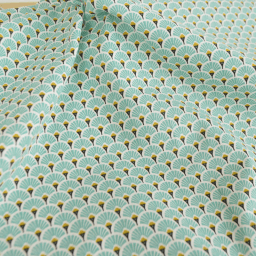 Tissu coton imprimé éventails écailles - Lagon - OEKO TEX