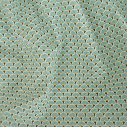 Tissu coton imprimé éventails écailles - Lagon - OEKO TEX