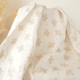 Tissu double gaze de coton Bio Poppy motif oiseaux fond Blanc